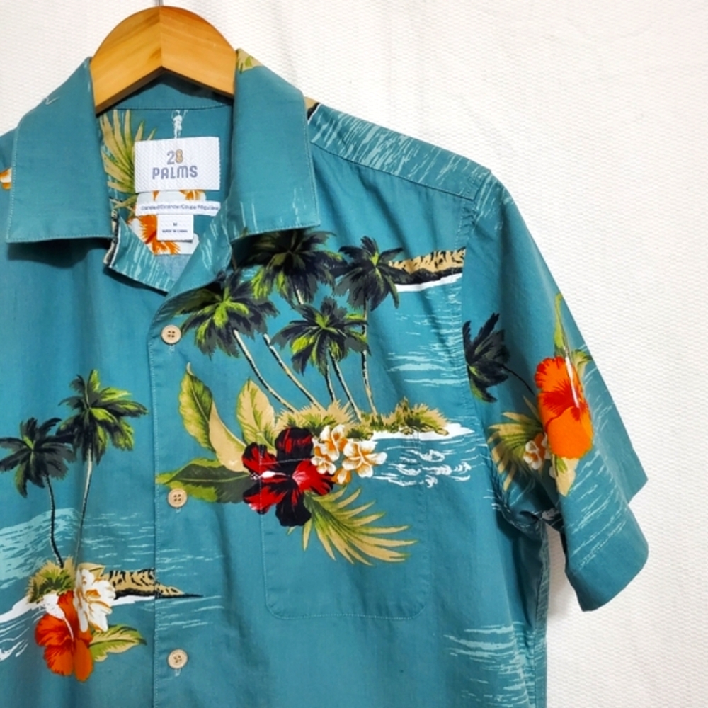 28 Palms Hawaiian Short Sleeve Cotton  Button Down Shirt Mens Medium